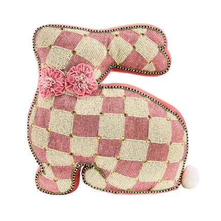 Pink Beaded Bunny Shaped Throw Pillow