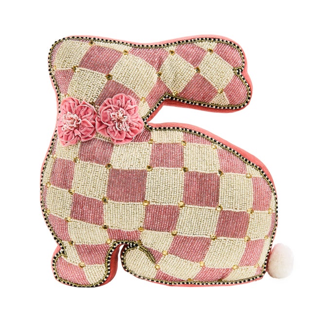 Pink Beaded Bunny Shaped Throw Pillow image number 0