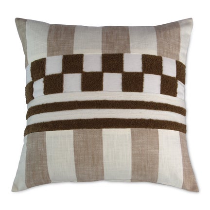 Flax Checks and Stripes Throw Pillow