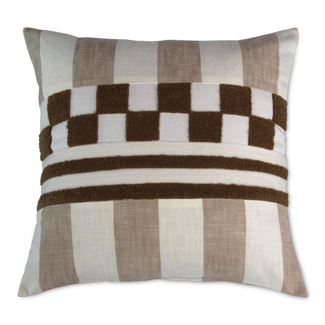 Flax Checks and Stripes Throw Pillow image number 0
