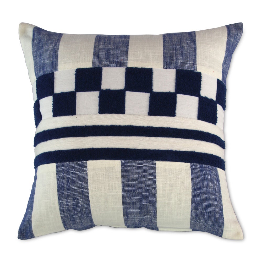 Black Checks and Stripes Throw Pillow - Indigo mackenzie-childs Panama imagen 1