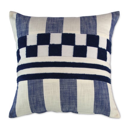 Indigo Checks and Stripes Throw Pillow