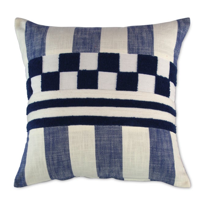 Indigo Checks and Stripes Throw Pillow image number 0