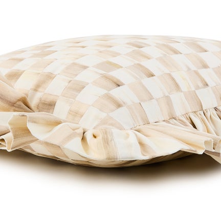 Mocha Check Throw Pillow with Ruffle