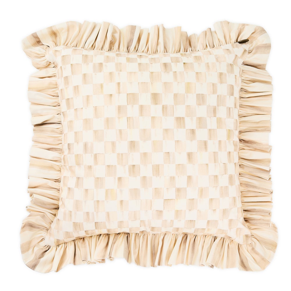 Check Ruffle Pillow - Mocha Check, Square Pillow mackenzie-childs Panama imagen 1