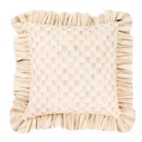 Mocha Check Throw Pillow with Ruffle