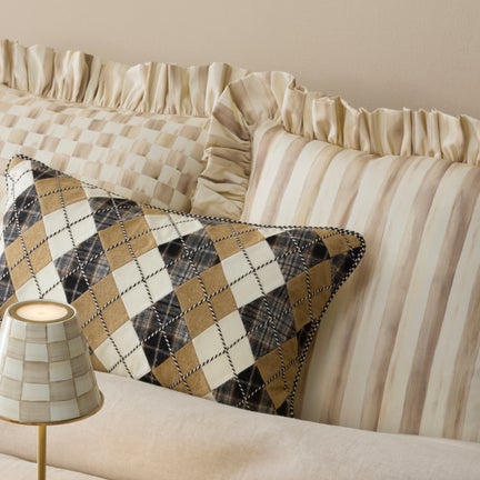 Mocha Stripe Throw Pillow with Ruffle