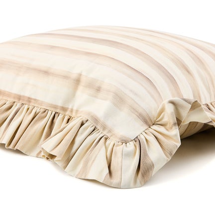 Mocha Stripe Throw Pillow with Ruffle