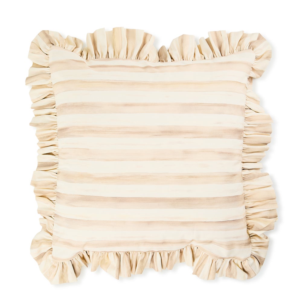 Check Ruffle Pillow - Mocha Stripe, Square Pillow mackenzie-childs Panama imagen 1