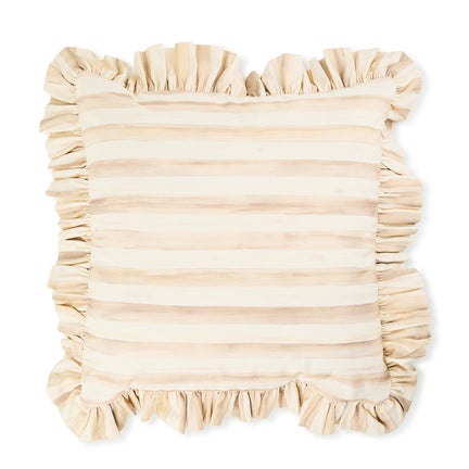 Mocha Stripe Throw Pillow with Ruffle