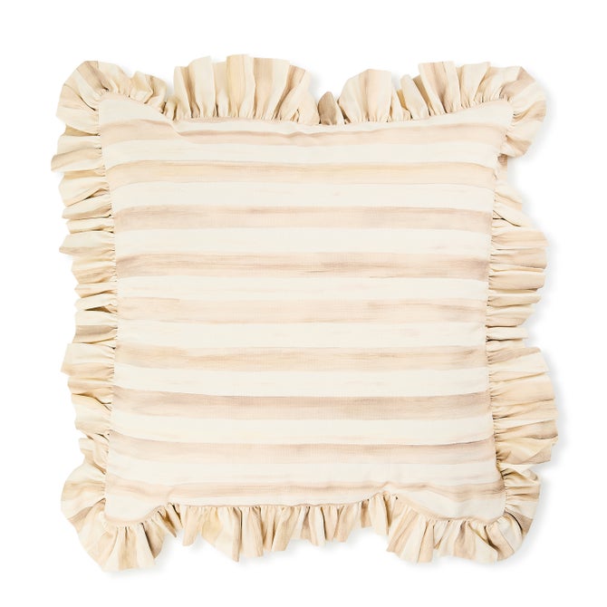 Mocha Stripe Throw Pillow with Ruffle image number 0
