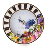 Flower Market Silver Plated Round Desk Clock