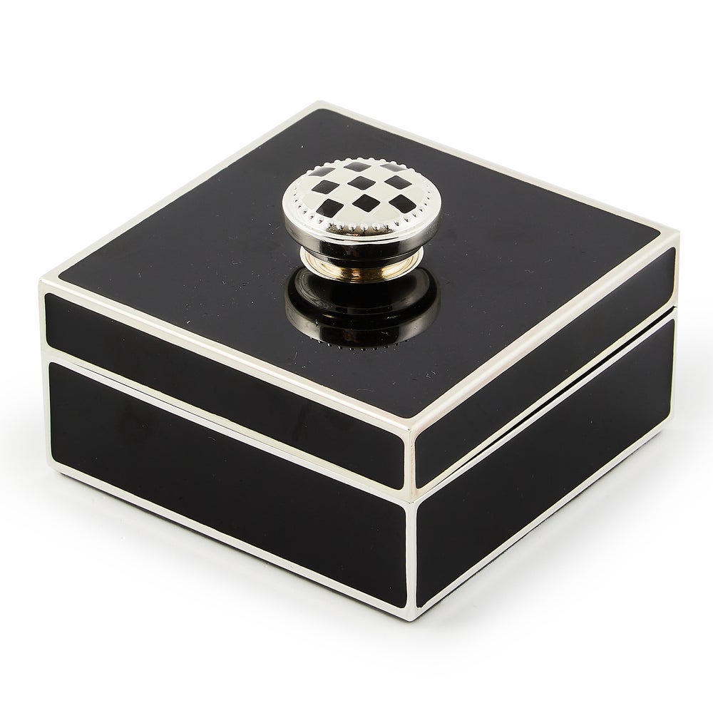 Black Silver Plated Trinket Box with Check Knob mackenzie-childs Panama imagen 1