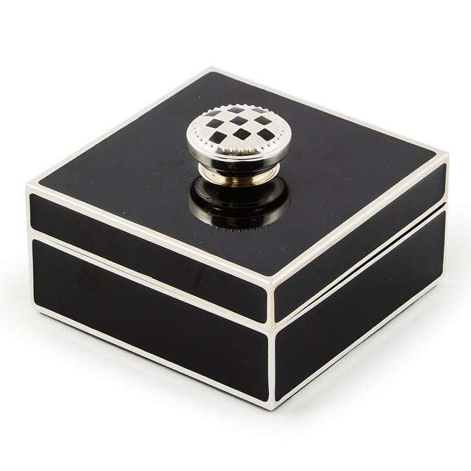Black Silver Plated Trinket Box with Check Knob image number 0