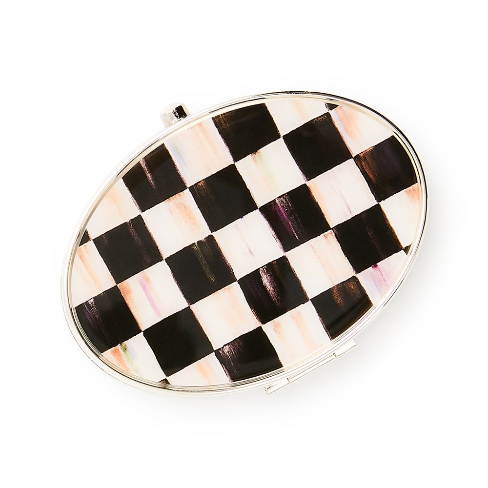 Courtly Check Silver Plated Compact Mirror mackenzie-childs Panama imagen 1 Courtly Check Silver Plated Compact Mirror mackenzie-childs Panama imagen 1