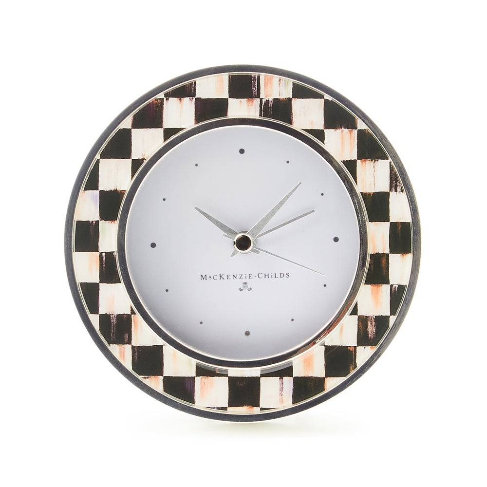 Courtly Check Silver Plated Round Desk Clock mackenzie-childs Panama imagen 1 Courtly Check Silver Plated Round Desk Clock mackenzie-childs Panama imagen 1