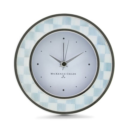 Sterling Check Silver Plated Round Desk Clock