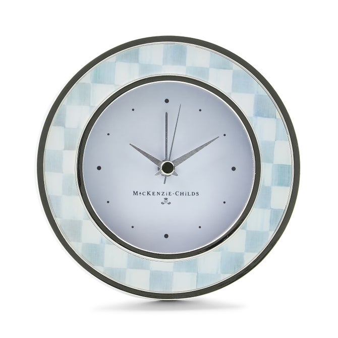 Sterling Check Silver Plated Round Desk Clock image number 0