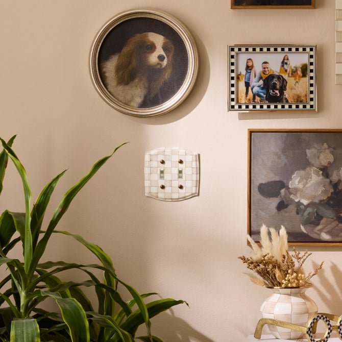 Mocha Check Double Toggle Switch Plate image number 1