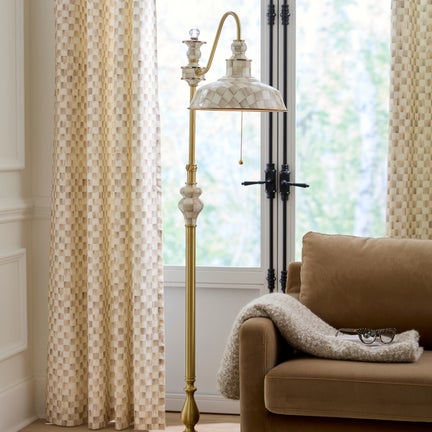 Mocha Check Farmhouse Floor Lamp