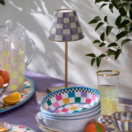Violet Check LED Rechargeable Cafe Table Lamp