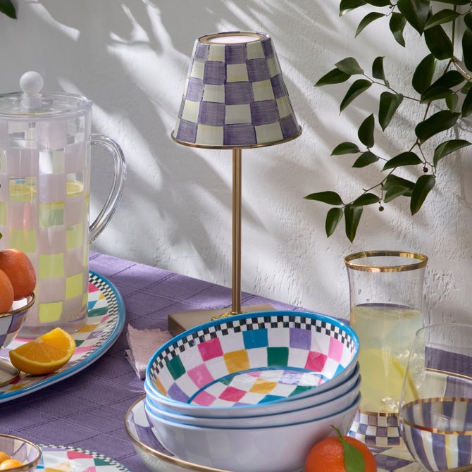 Violet Check LED Rechargeable Cafe Table Lamp image number 1