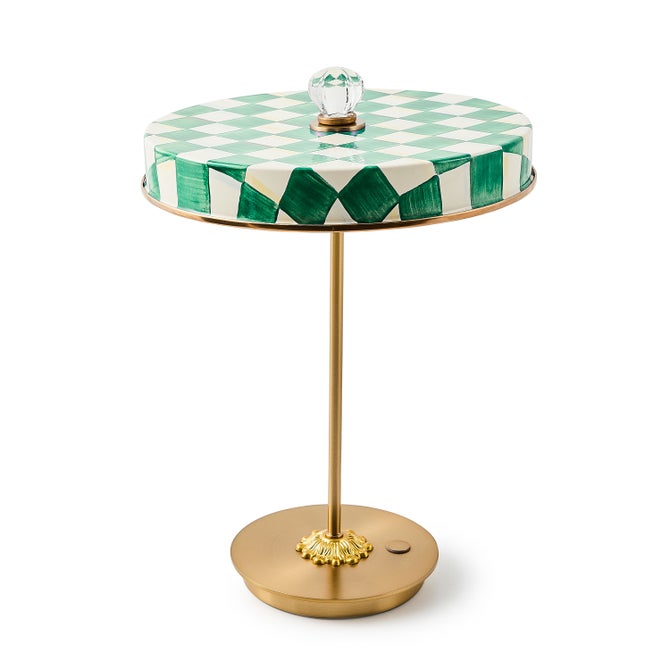 Emerald Check LED Rechargeable Disk Table Lamp image number 0