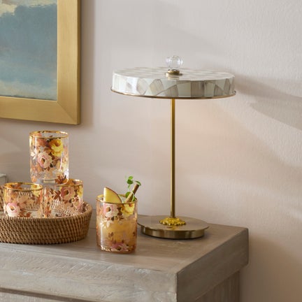 Mocha Check LED Rechargeable Disk Table Lamp