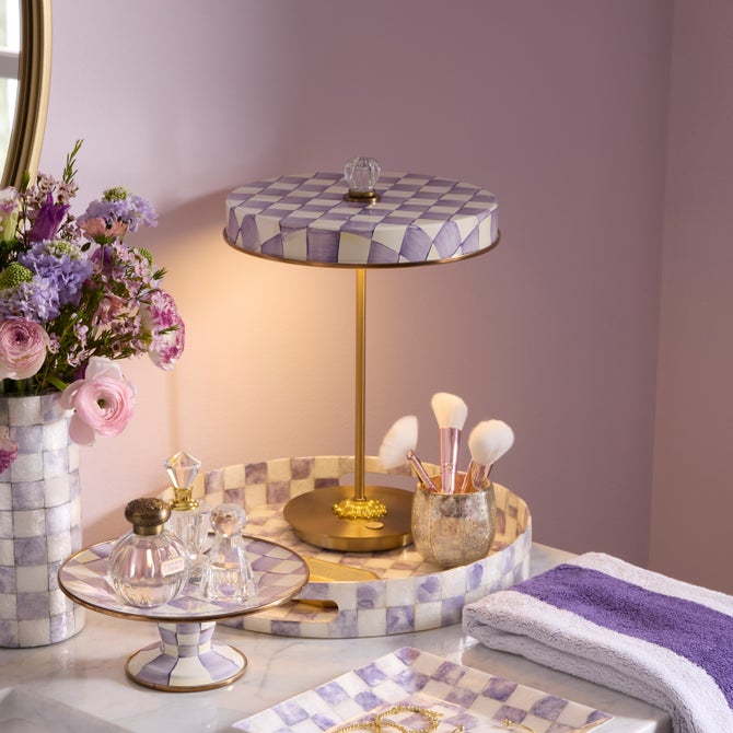 Violet Check LED Rechargeable Disk Table Lamp image number 1