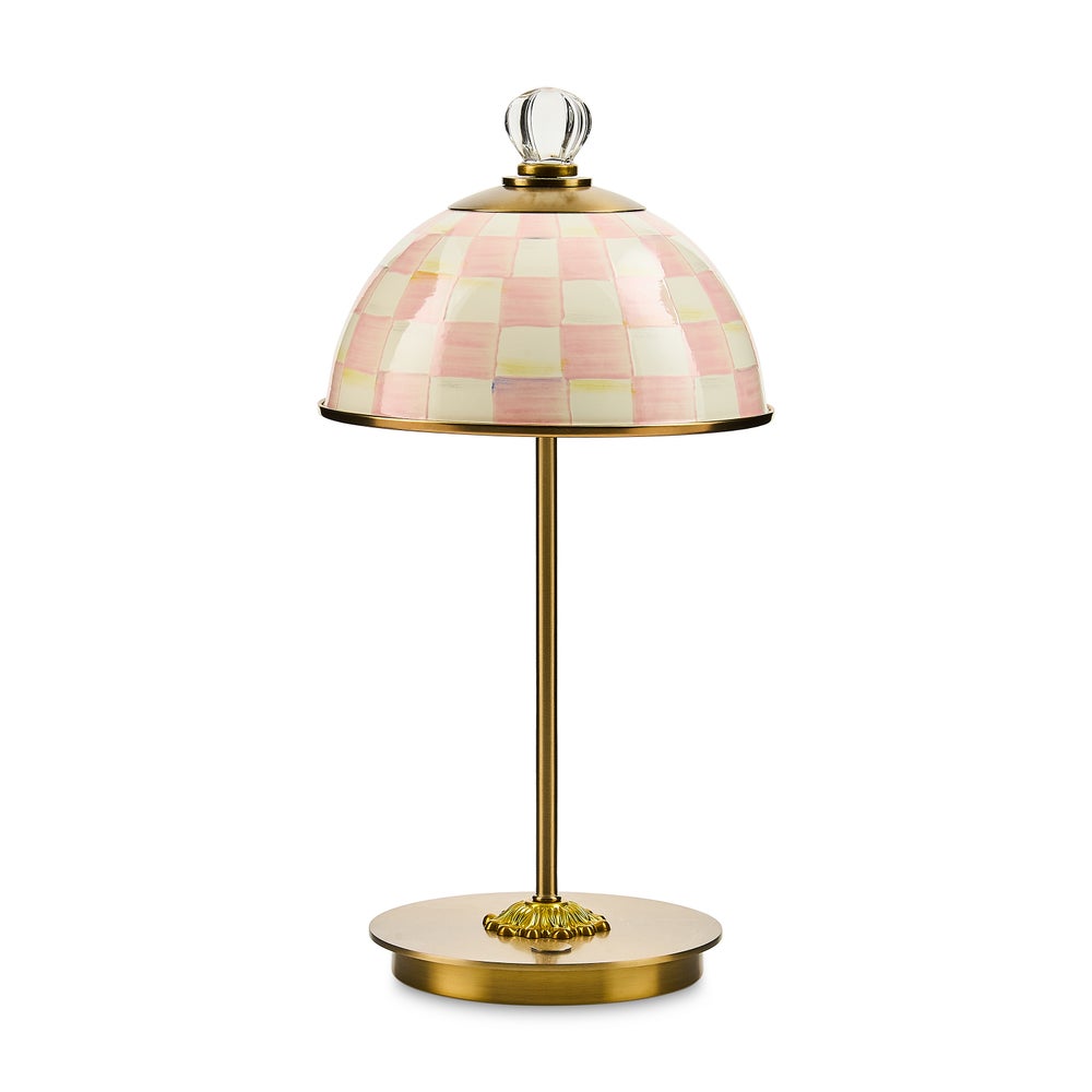 Sterling Check LED Rechargeable Dome Table Lamp - Rosy Check mackenzie-childs Panama imagen 1