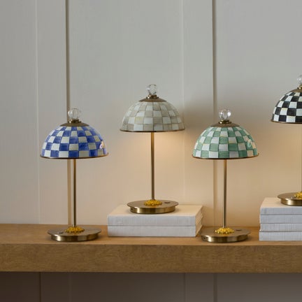 Mocha Check LED Rechargeable Dome Table Lamp