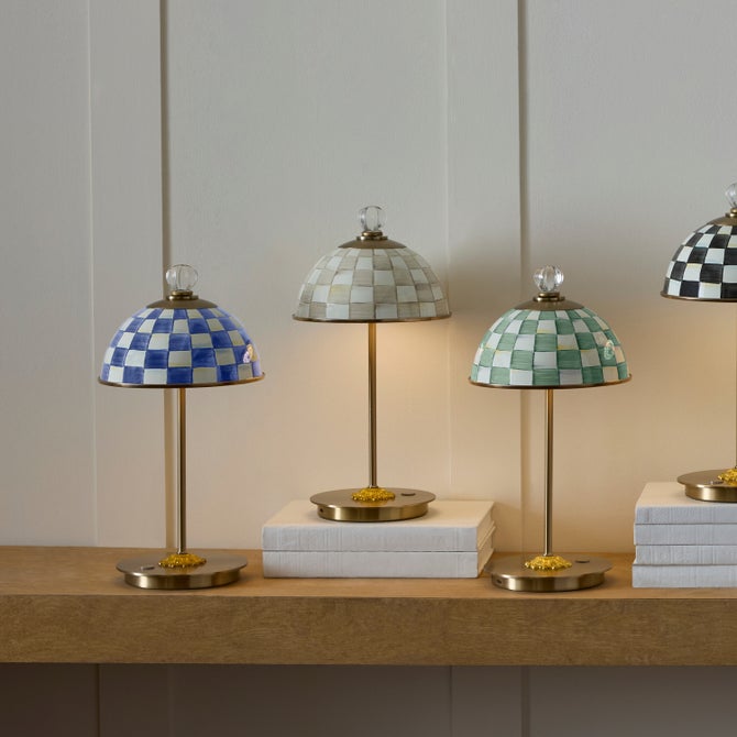 Mocha Check LED Rechargeable Dome Table Lamp image number 1