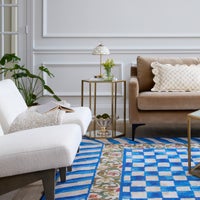 Mocha Check LED Rechargeable Dome Table Lamp