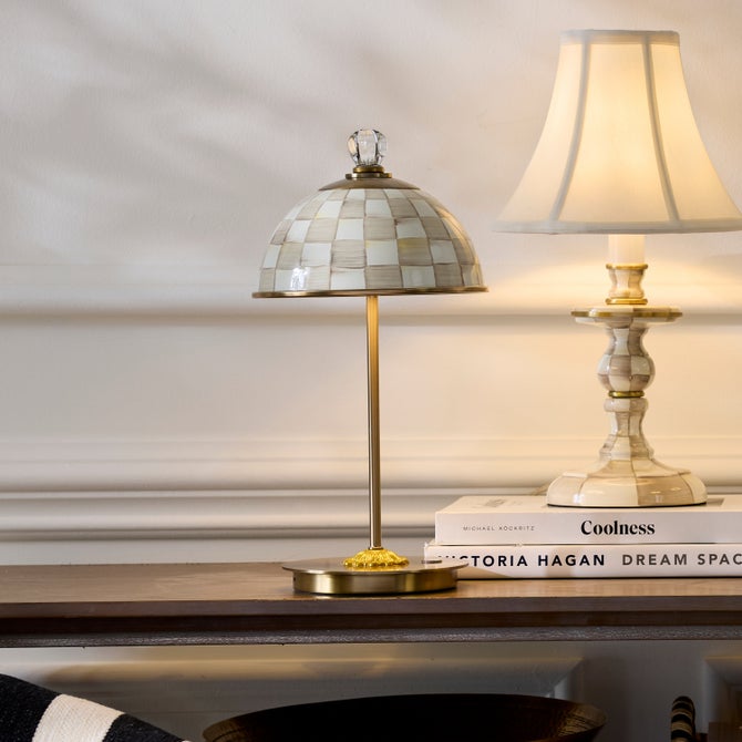 Mocha Check LED Rechargeable Dome Table Lamp image number 3