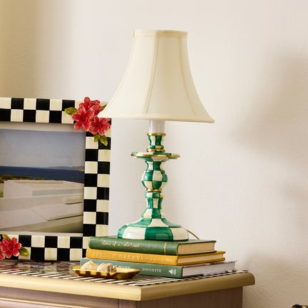 Emerald Check Candlestick Lamp