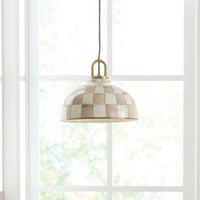 Mocha Check 12" Dome Pendant Lamp