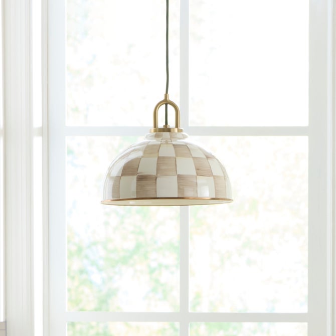 Mocha Check 12" Dome Pendant Lamp image number 1