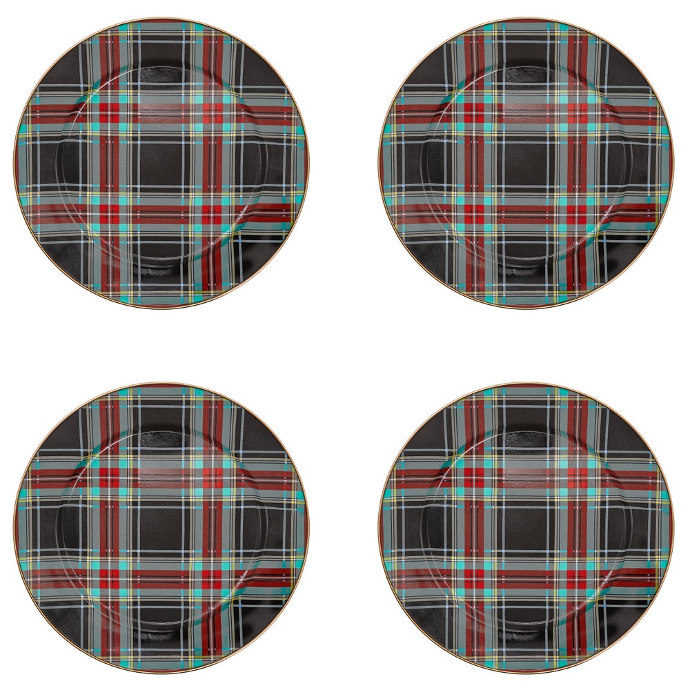 Tartan Black Dinnerware, Set of 4 mackenzie-childs Panama imagen 1 Tartan Black Dinnerware, Set of 4 mackenzie-childs Panama imagen 1