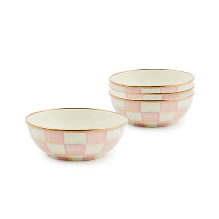Rosy Check Enamel Everyday Bowls, Set of 4