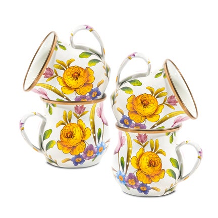 White Flower Market Mugs, Set of 4