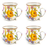 White Flower Market Mugs, Set of 4