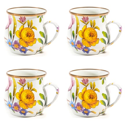 White Flower Market Mugs, Set of 4
