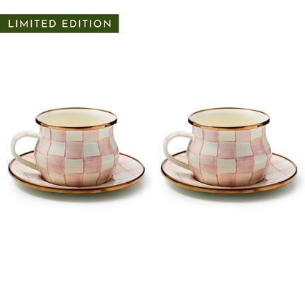 Rosy Check Teacup & Saucer Set For 2