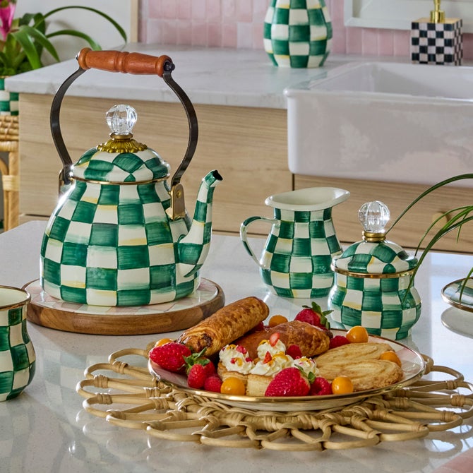 Emerald Check Creamer & Sugar Bowl Set image number 1