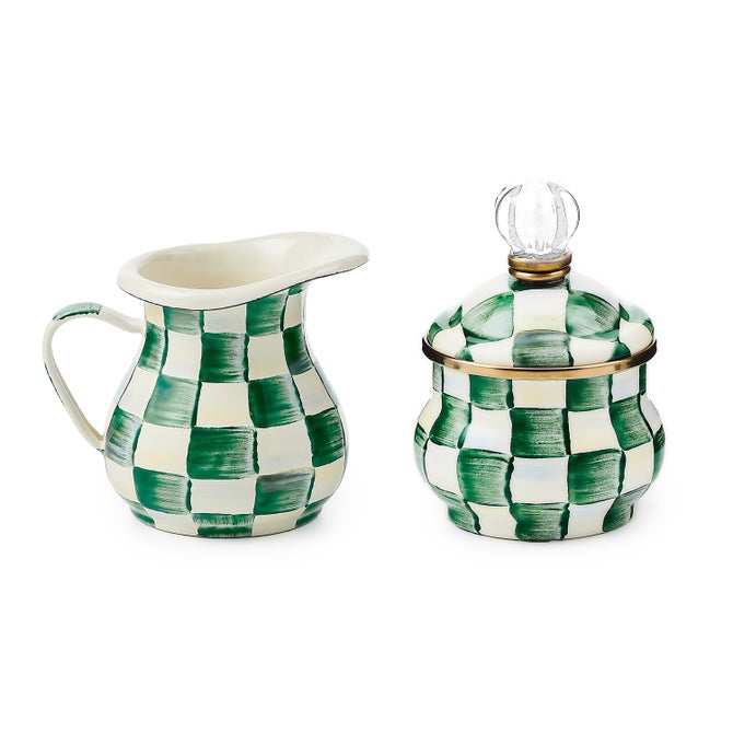 Emerald Check Creamer & Sugar Bowl Set image number 0