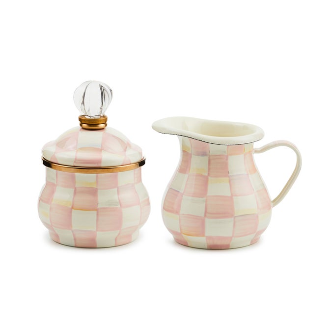 Rosy Check Enamel Creamer & Sugar Bowl Set image number 0