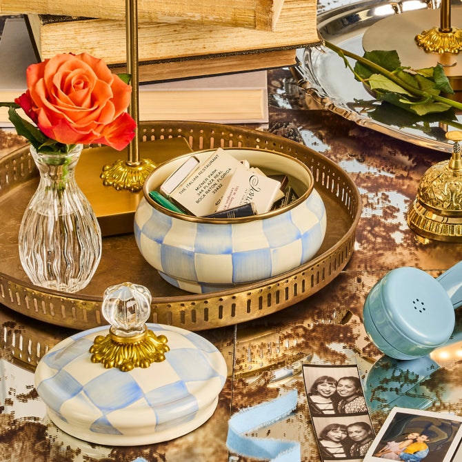 Sky Check Squashed Pot image number 1