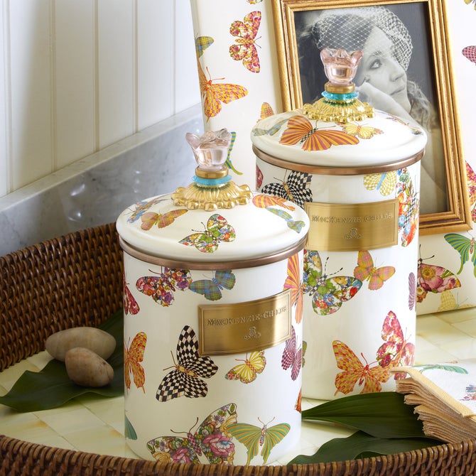 Butterfly Garden Medium Canister - White image number 5