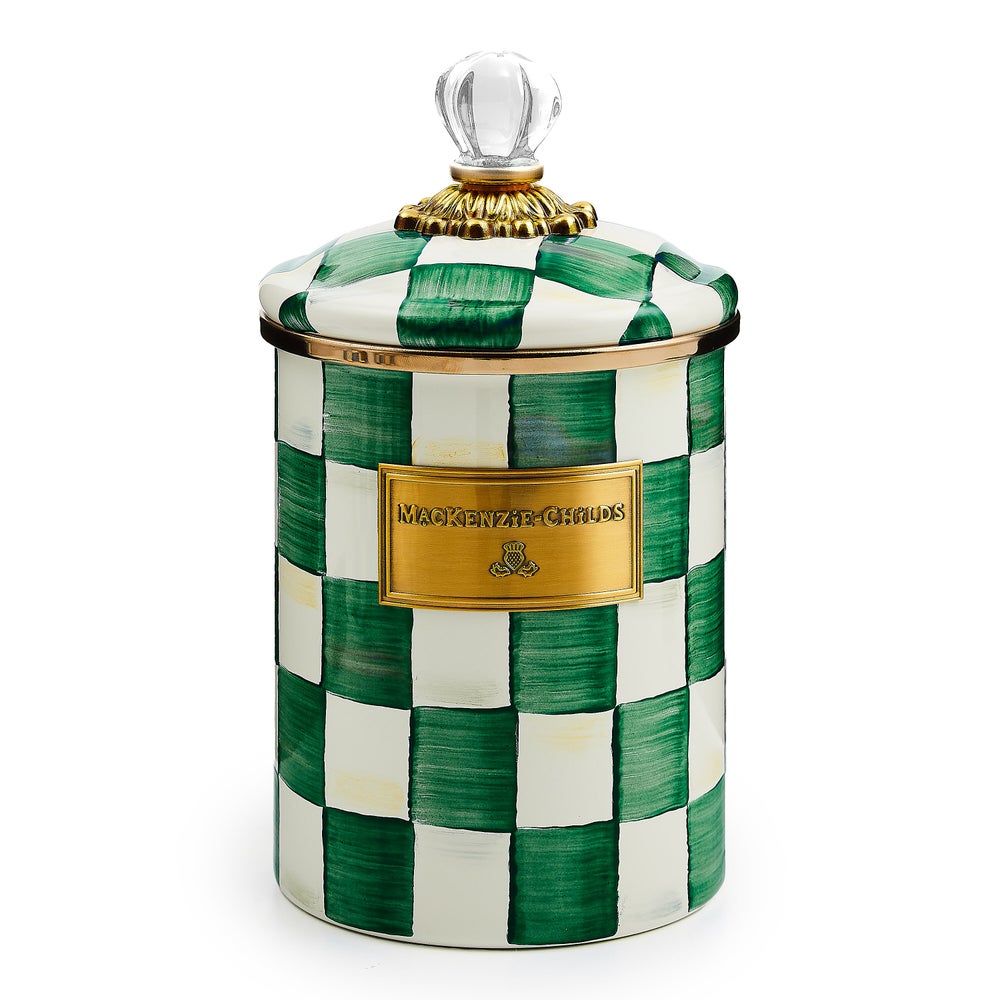 Emerald Check Enamel Canisters mackenzie-childs Panama imagen 1 Emerald Check Enamel Canisters mackenzie-childs Panama imagen 1