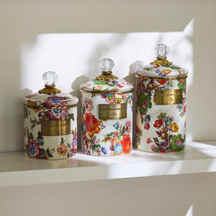 White Flower Market White Canisters, Set of 3